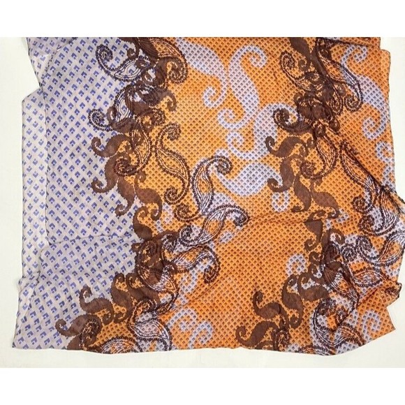 Marja Kurki Sheer Scarf Paisley Geo Print Brown Tan Orange 72" x 34" NEW - Picture 1 of 6